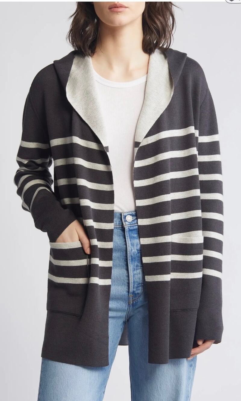 Splendid Syd Lead / Oatmeal Stripe Open Front Cardigan Medium NWT